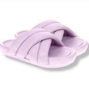#343 New Lux Cross Over Purple Womens Crisscross Puffy Padded Slides Sandals 9